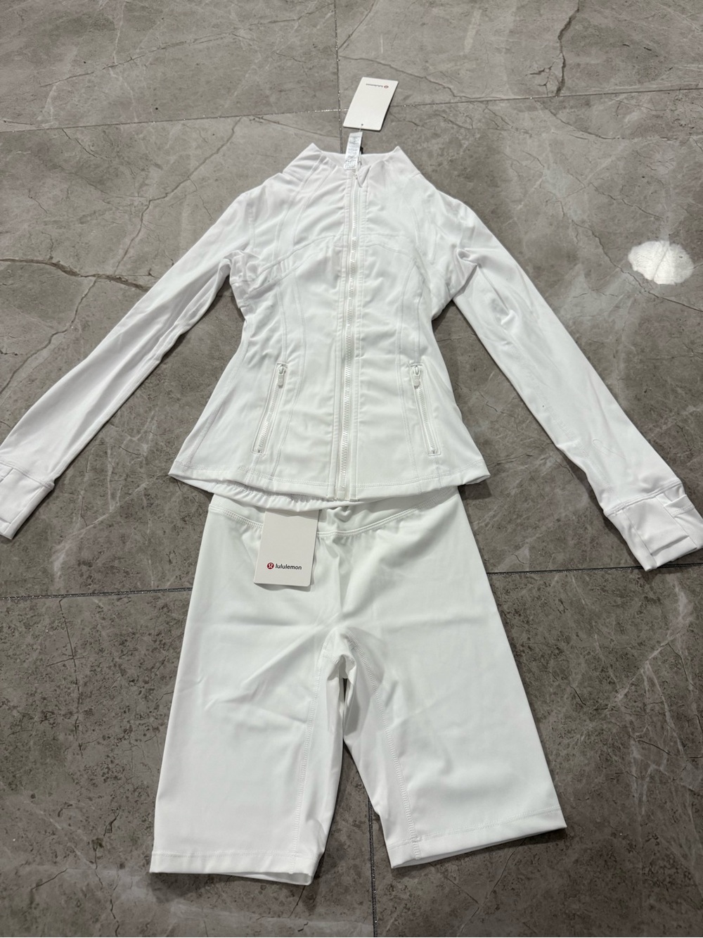 lululemon athletica White Zip Jacket and Biker Capris Set